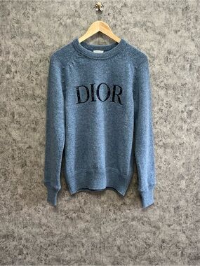 🚩steal Dior Gray-Blue Logo Crewneck Sweater